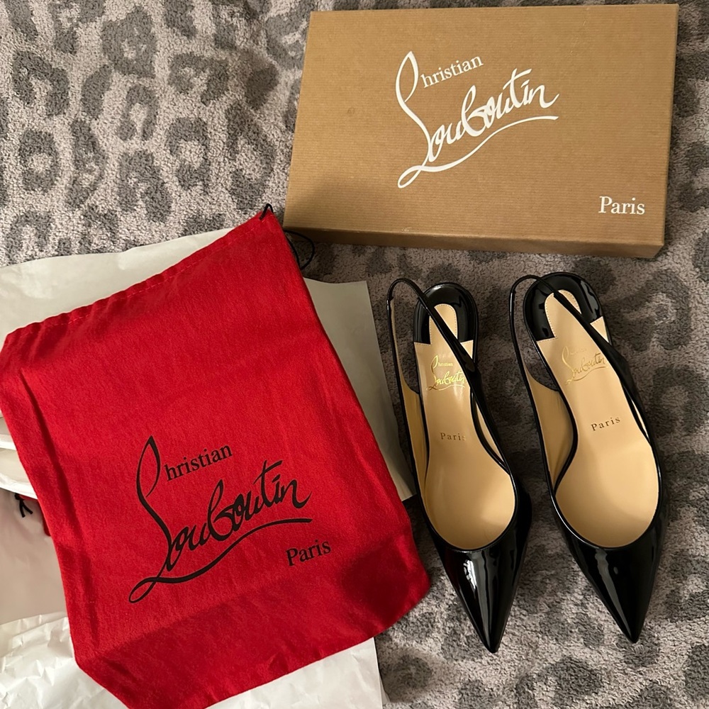 Christian Louboutin Kate Sling Patent 55 in black 38/8 NEW